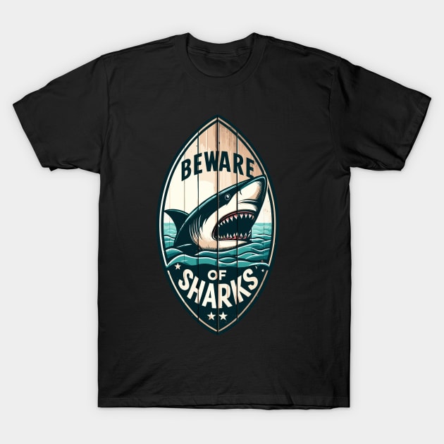 Beware of Sharks retro vintage T-Shirt by TomFrontierArt